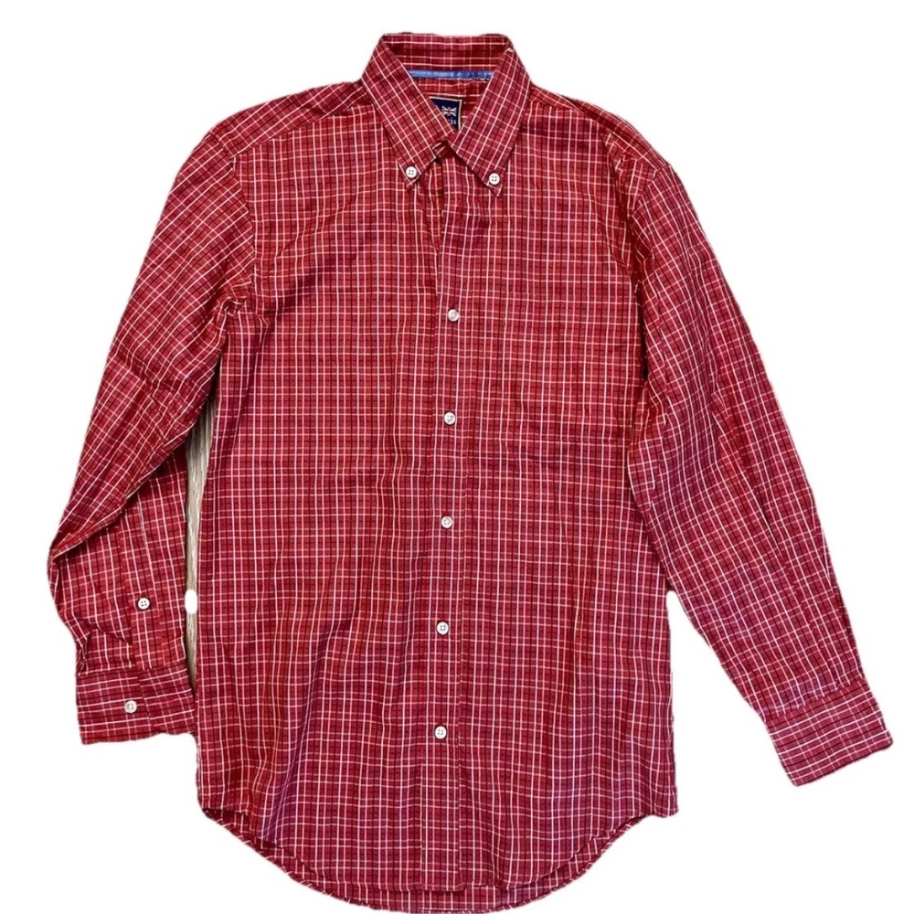 🆕T. Harris London Men’s red‎ Plaid long sleeve button down, size small, NWT